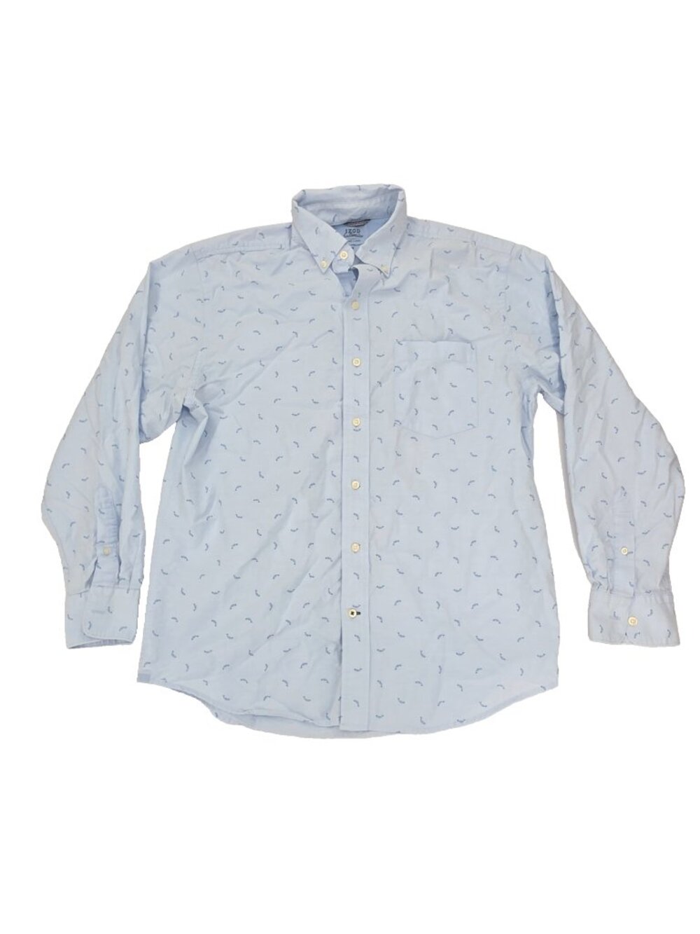 Izod Saltwater Relaxed Classics Button Shirt Mens Medium Blue Fishbones Print